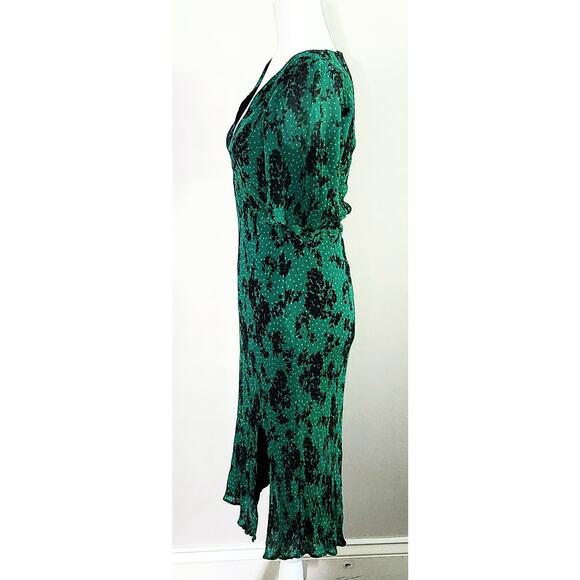 Caroll Paris Green Crinkle Floral Midi Dress Size 38 (US 6) Viscose Lined - Picture 7 of 12